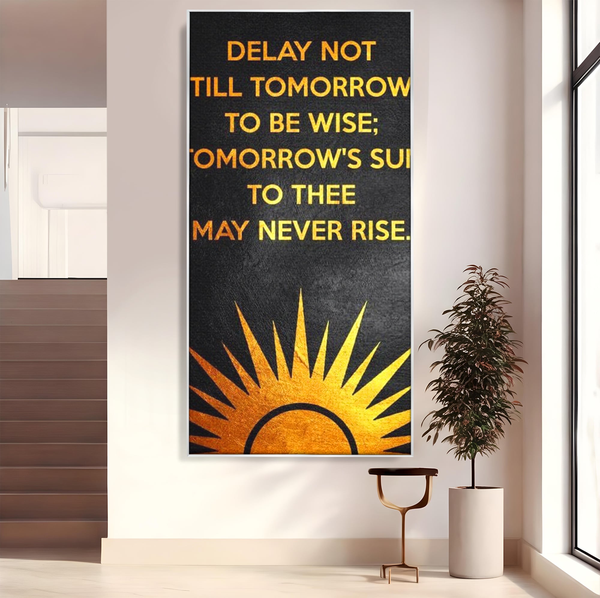 Tablou canvas cu tablou canvas motiv motivational negru si auriu, in rama de aluminiu argintiu